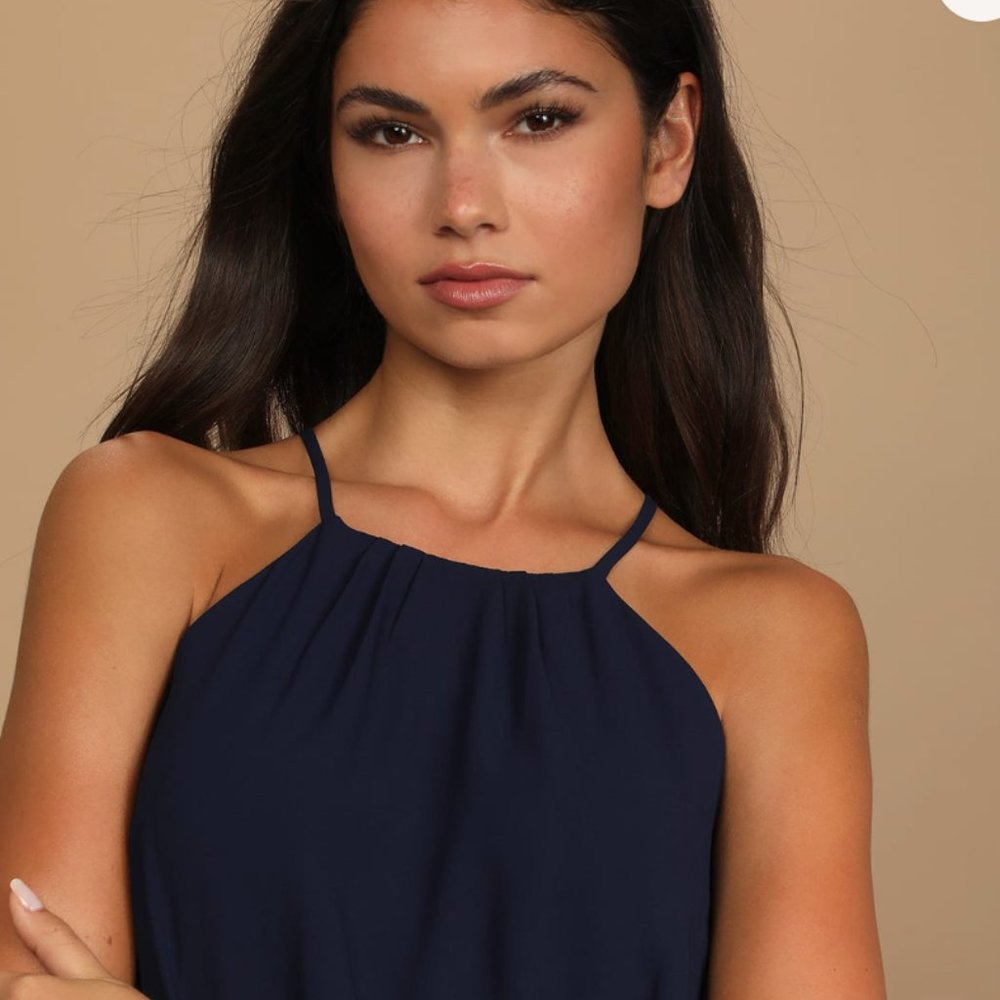 Lulu's Dreamy Date Night Navy Blue Sleeveless Midi Dress